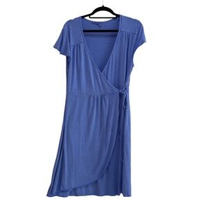 Fresh Produce Wrap Dress Women's Women's Large Purple Cap Sleeve Knee Length USA